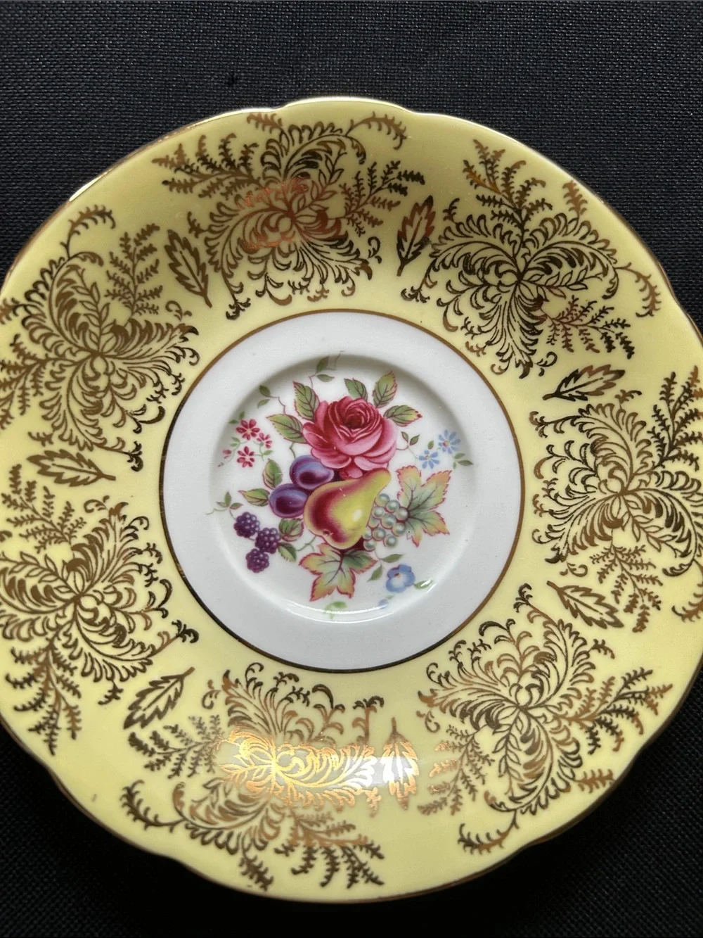 PARAGON Yellow and Gold Floral Fruit Center Porcelain Sauser